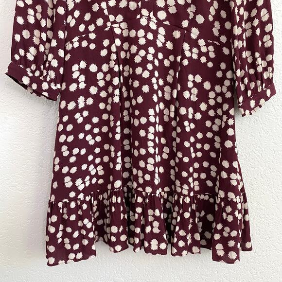 Whistles Burgundy Illustrated Flower Dress Collared Short Ruffle Hem Size 6 - Picture 7 of 12